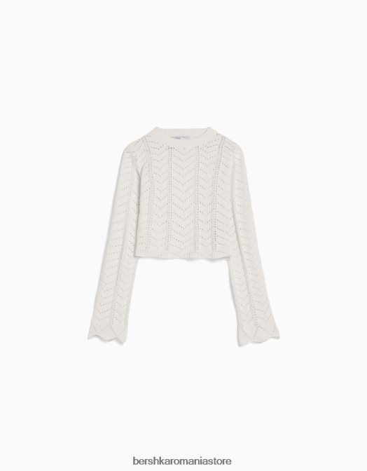 Bershka femei pulover din tricot deschis cu gâtul roșu cremă Z86D1059 îmbrăcăminte