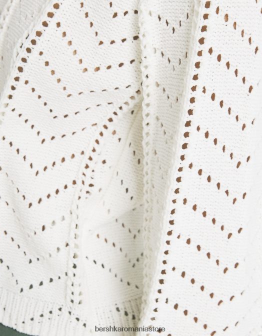 Bershka femei pulover din tricot deschis cu gâtul roșu cremă Z86D1059 îmbrăcăminte