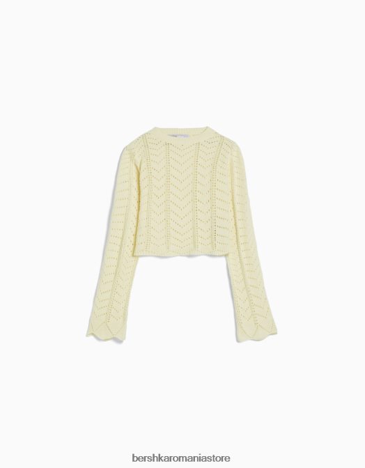 Bershka femei pulover din tricot deschis cu gâtul roșu galben Z86D1060 îmbrăcăminte