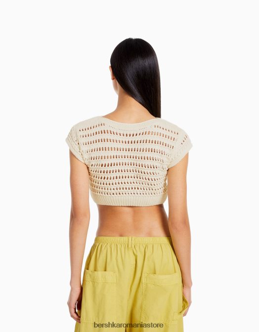 Bershka femei pulover din tricot deschis cu maneca scurta cremă Z86D424 îmbrăcăminte