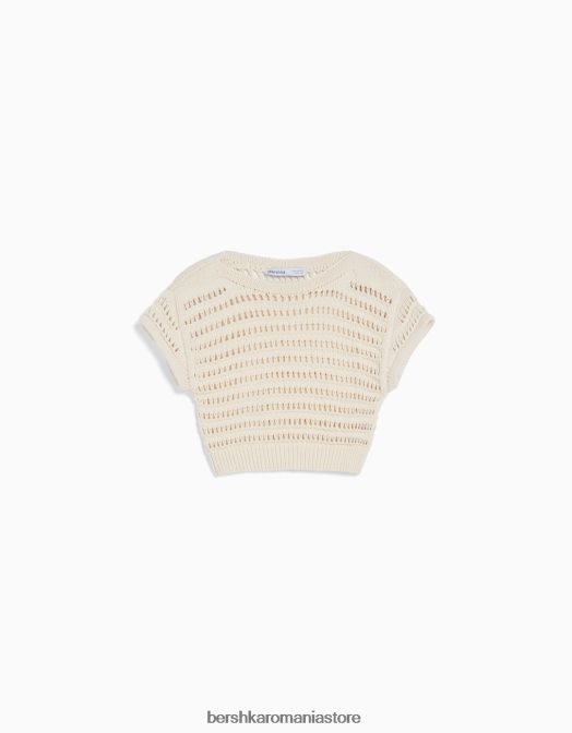 Bershka femei pulover din tricot deschis cu maneca scurta cremă Z86D424 îmbrăcăminte