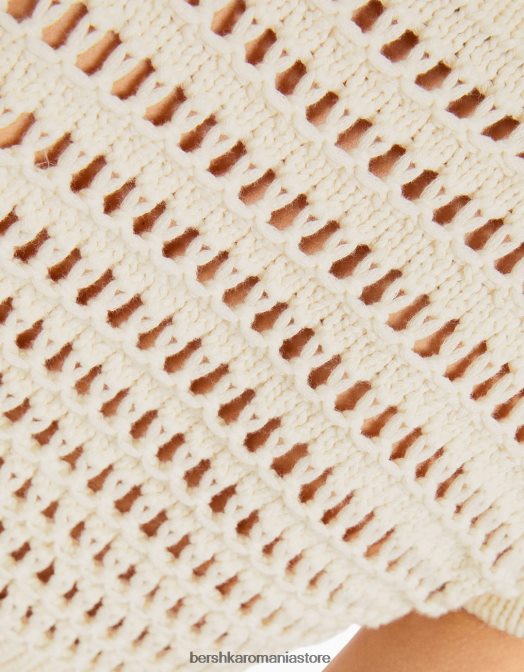 Bershka femei pulover din tricot deschis cu maneca scurta cremă Z86D424 îmbrăcăminte