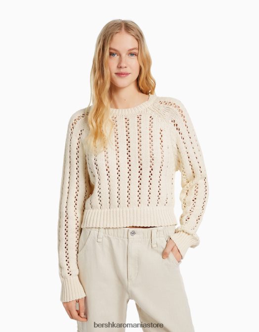 Bershka femei pulover din tricot deschis decupat cremă Z86D1047 îmbrăcăminte