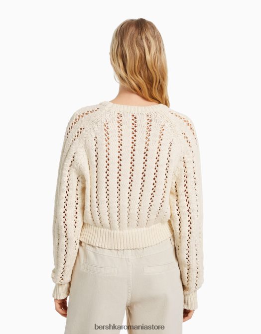 Bershka femei pulover din tricot deschis decupat cremă Z86D1047 îmbrăcăminte