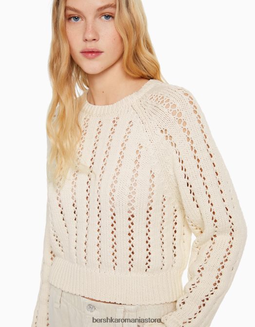 Bershka femei pulover din tricot deschis decupat cremă Z86D1047 îmbrăcăminte
