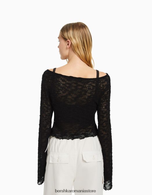 Bershka femei pulover din tricot deschis negru Z86D981 îmbrăcăminte