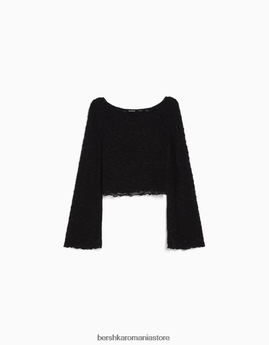 Bershka femei pulover din tricot deschis negru Z86D981 îmbrăcăminte