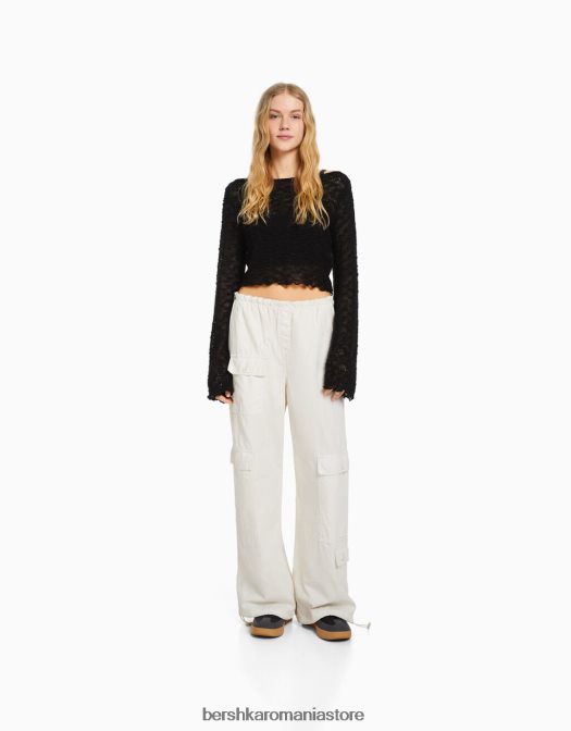 Bershka femei pulover din tricot deschis negru Z86D983 îmbrăcăminte