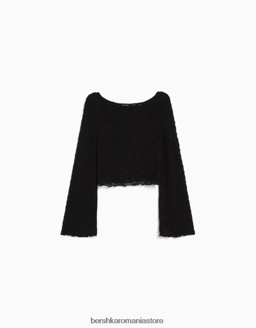 Bershka femei pulover din tricot deschis negru Z86D983 îmbrăcăminte