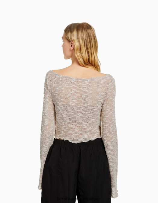 Bershka femei pulover din tricot deschis nisip Z86D982 îmbrăcăminte