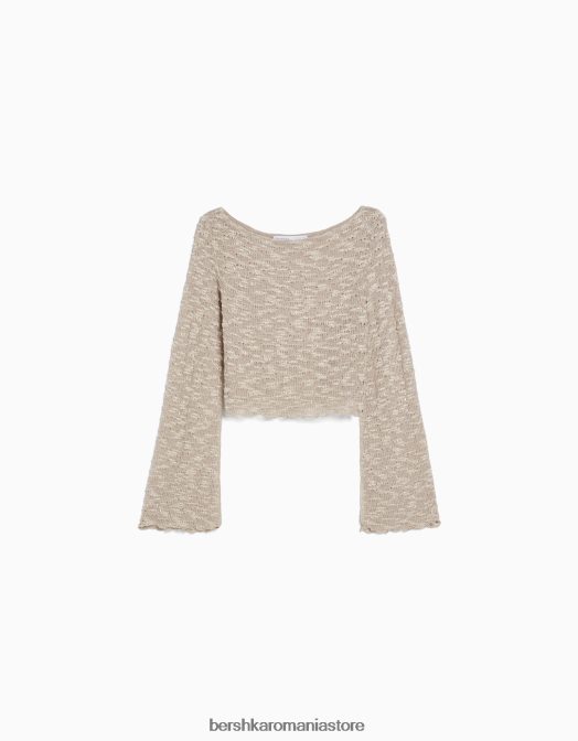 Bershka femei pulover din tricot deschis nisip Z86D982 îmbrăcăminte