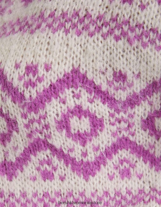 Bershka femei pulover jacquard cu gât înalt roz Z86D1076 îmbrăcăminte