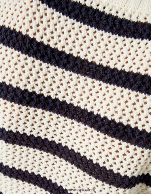 Bershka femei pulover în dungi cu gât pătrat cremă Z86D1082 îmbrăcăminte