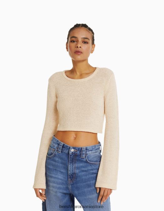 Bershka femei pulover rustic cu decolteu cremă Z86D978 îmbrăcăminte