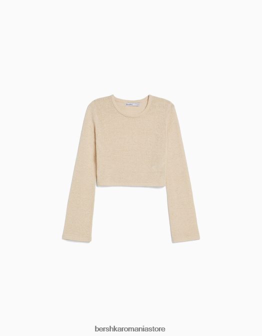 Bershka femei pulover rustic cu decolteu cremă Z86D978 îmbrăcăminte