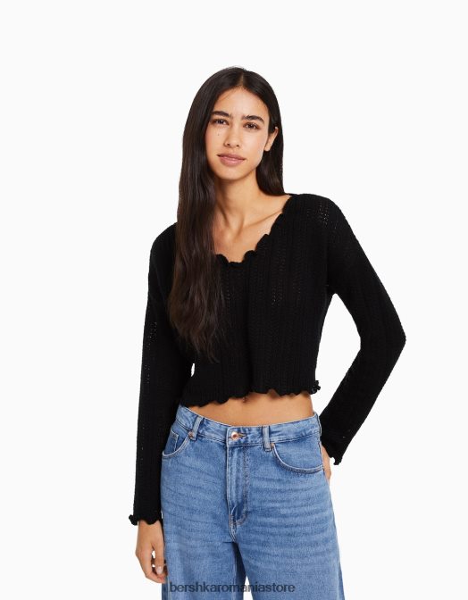Bershka femei pulover rustic negru Z86D1081 îmbrăcăminte