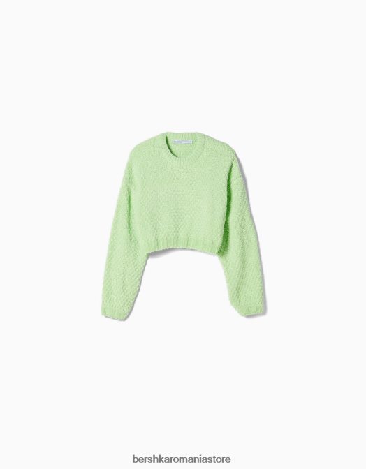 Bershka femei pulover texturat chenilia verde Z86D1068 îmbrăcăminte
