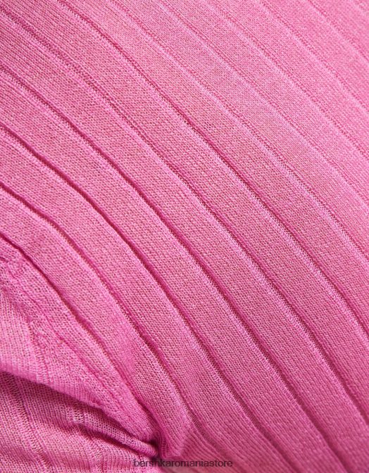 Bershka femei pulover translucid cu mânecă scurtă cu nervuri roz Z86D1901 îmbrăcăminte