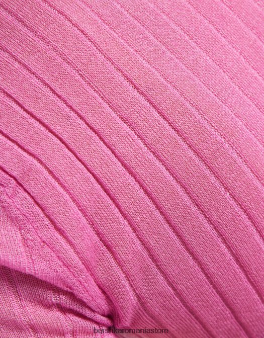 Bershka femei pulover translucid cu mânecă scurtă cu nervuri roz Z86D1902 îmbrăcăminte