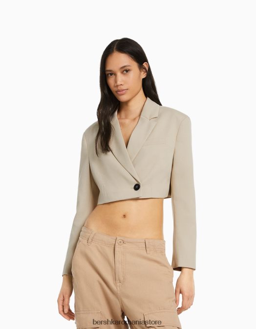 Bershka femei blazer croit croit din twill cămilă Z86D1206 îmbrăcăminte