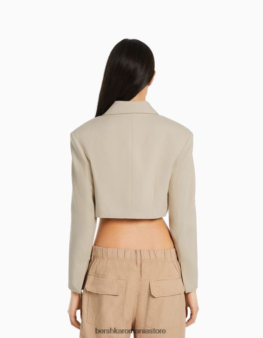 Bershka femei blazer croit croit din twill cămilă Z86D1206 îmbrăcăminte
