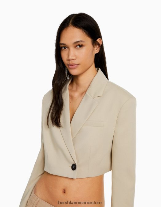 Bershka femei blazer croit croit din twill cămilă Z86D1206 îmbrăcăminte