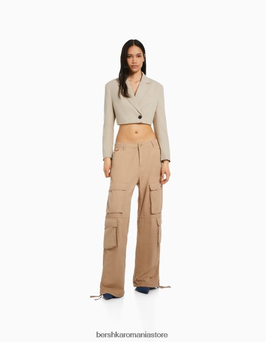 Bershka femei blazer croit croit din twill cămilă Z86D1206 îmbrăcăminte