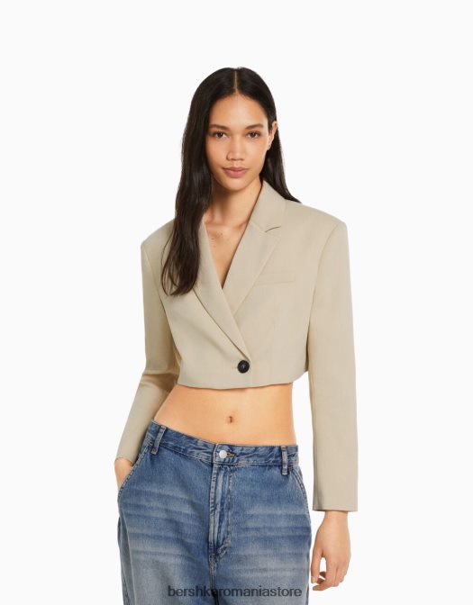 Bershka femei blazer croit croit din twill cămilă Z86D1208 îmbrăcăminte