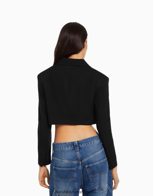 Bershka femei blazer croit croit din twill negru Z86D1184 îmbrăcăminte