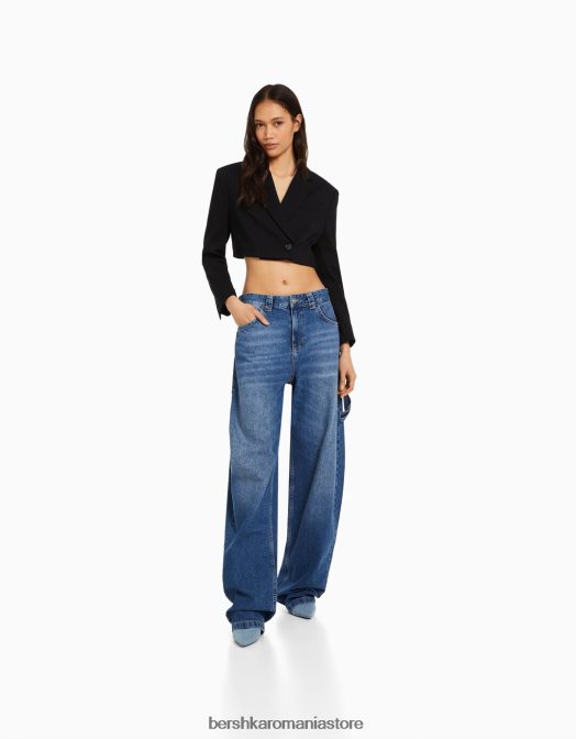 Bershka femei blazer croit croit din twill negru Z86D1184 îmbrăcăminte