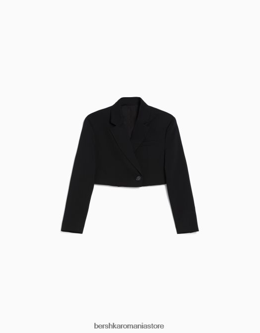 Bershka femei blazer croit croit din twill negru Z86D1184 îmbrăcăminte