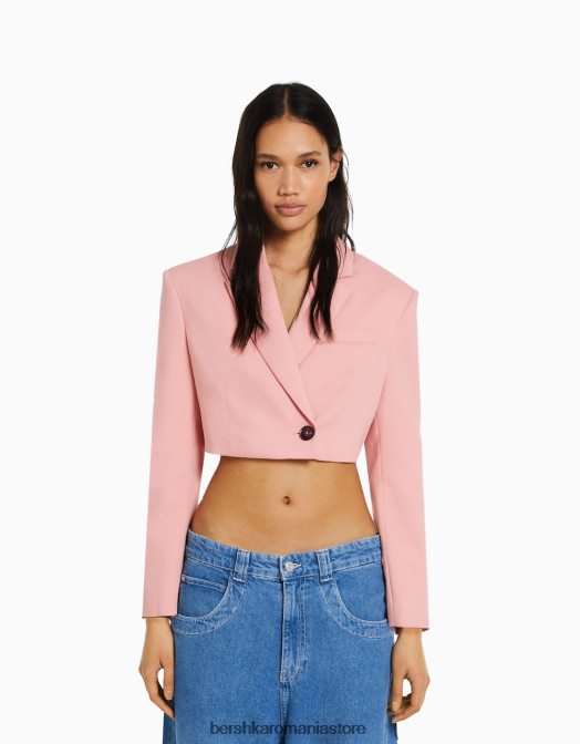 Bershka femei blazer croit croit din twill roz Z86D1207 îmbrăcăminte
