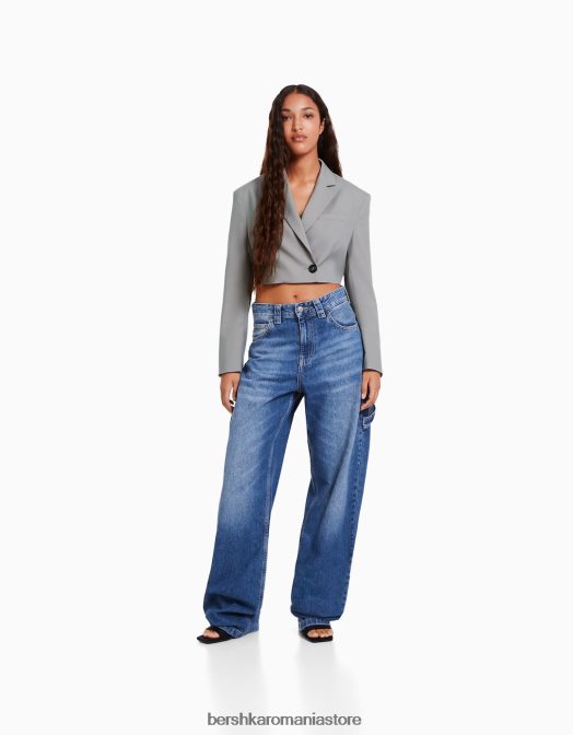 Bershka femei blazer croit decupat gri Z86D1199 îmbrăcăminte