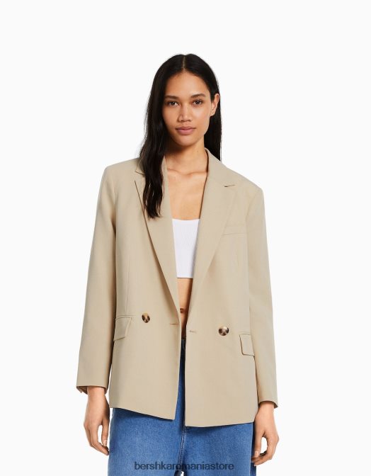 Bershka femei blazer cu croială feminină cu croială obișnuită nisip Z86D1190 îmbrăcăminte