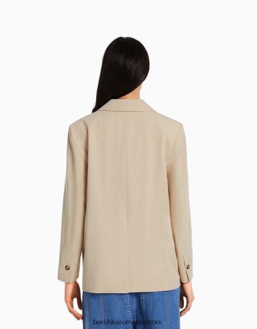 Bershka femei blazer cu croială feminină cu croială obișnuită nisip Z86D1190 îmbrăcăminte