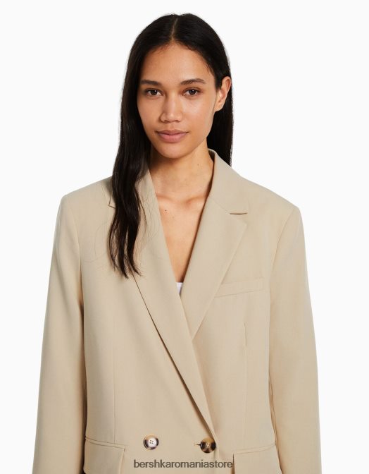 Bershka femei blazer cu croială feminină cu croială obișnuită nisip Z86D1192 îmbrăcăminte