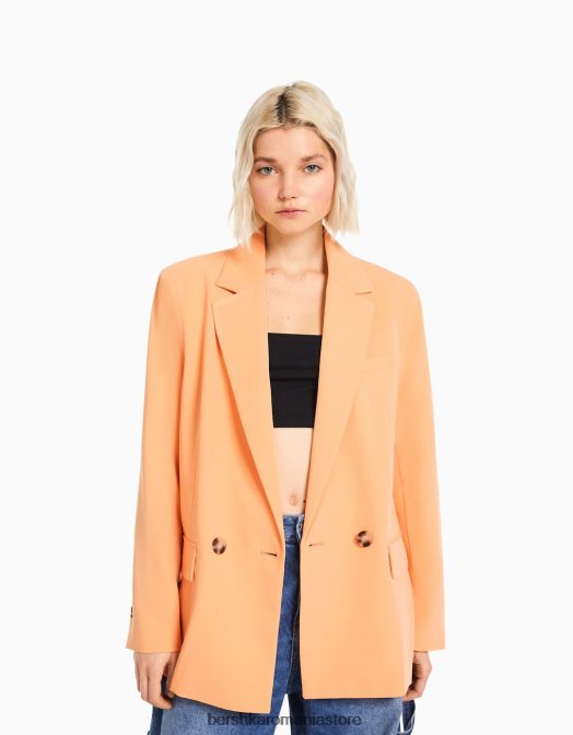 Bershka femei blazer cu croială feminină cu croială obișnuită portocale Z86D1186 îmbrăcăminte