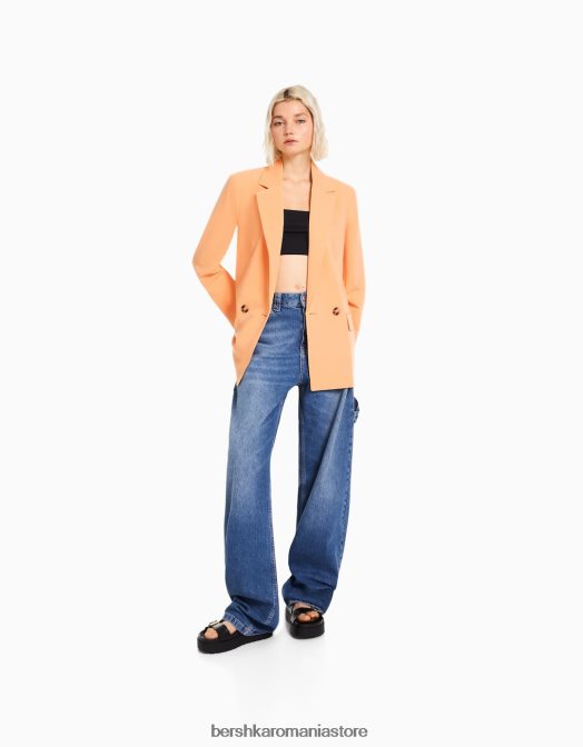 Bershka femei blazer cu croială feminină cu croială obișnuită portocale Z86D1186 îmbrăcăminte