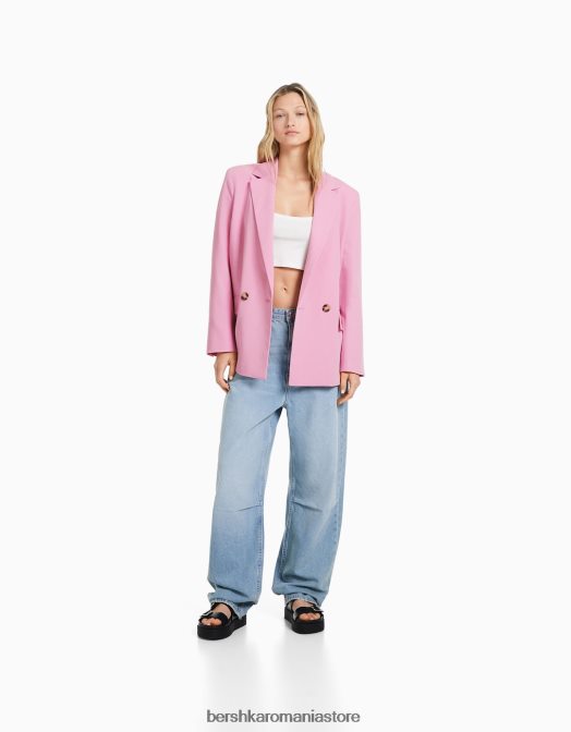 Bershka femei blazer cu croială feminină cu croială obișnuită roz Z86D1185 îmbrăcăminte