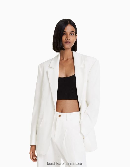 Bershka femei blazer cu croială lejeră, cu o potrivire feminină aproape alb Z86D1204 îmbrăcăminte