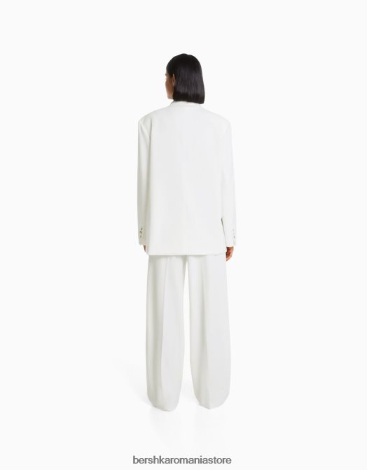 Bershka femei blazer cu croială lejeră, cu o potrivire feminină aproape alb Z86D1204 îmbrăcăminte