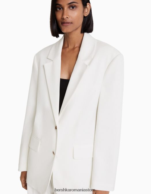 Bershka femei blazer cu croială lejeră, cu o potrivire feminină aproape alb Z86D1204 îmbrăcăminte