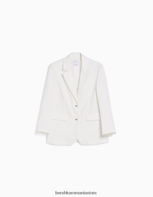 Bershka femei blazer cu croială lejeră, cu o potrivire feminină aproape alb Z86D1204 îmbrăcăminte