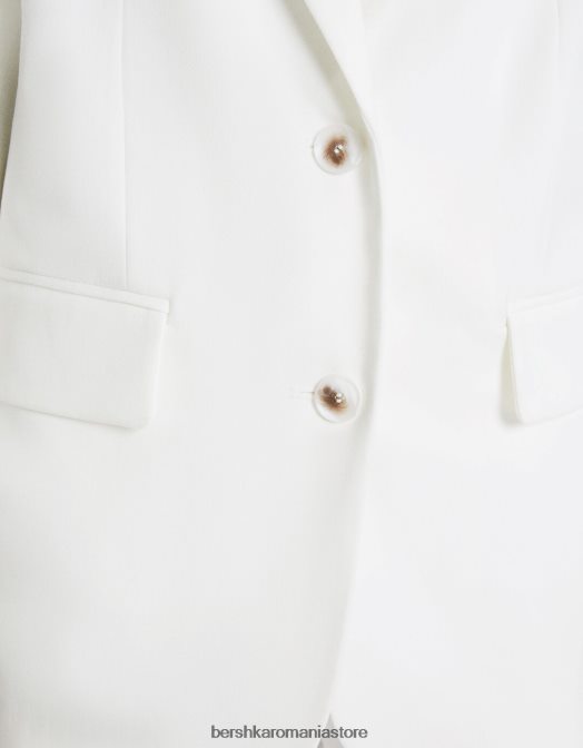 Bershka femei blazer cu croială lejeră, cu o potrivire feminină aproape alb Z86D1204 îmbrăcăminte