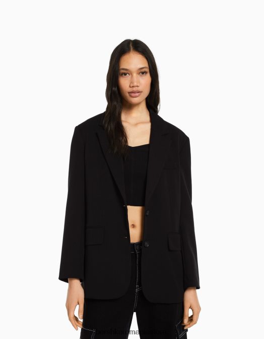 Bershka femei blazer cu croială lejeră, cu o potrivire feminină negru Z86D1203 îmbrăcăminte