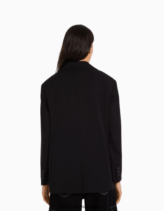 Bershka femei blazer cu croială lejeră, cu o potrivire feminină negru Z86D1203 îmbrăcăminte