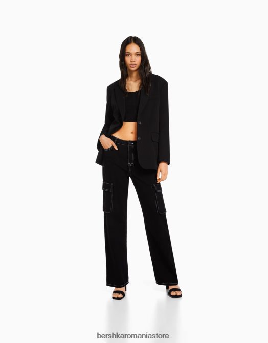 Bershka femei blazer cu croială lejeră, cu o potrivire feminină negru Z86D1203 îmbrăcăminte