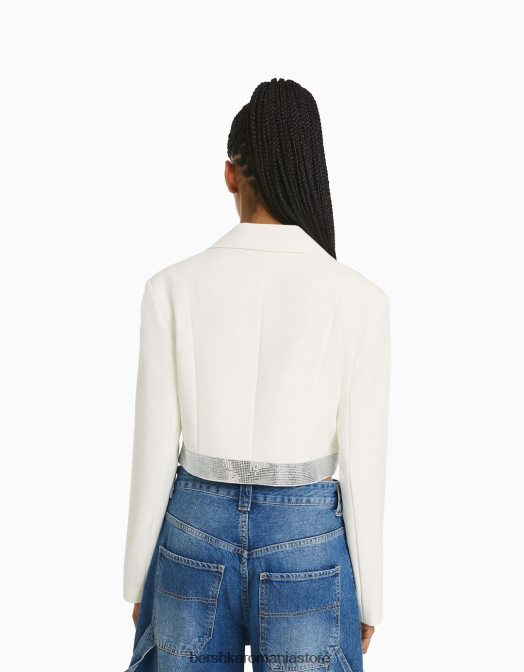 Bershka femei blazer cu detaliu bijuterie alb Z86D1200 îmbrăcăminte