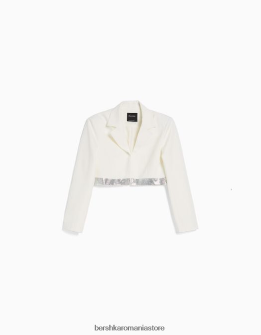 Bershka femei blazer cu detaliu bijuterie alb Z86D1200 îmbrăcăminte