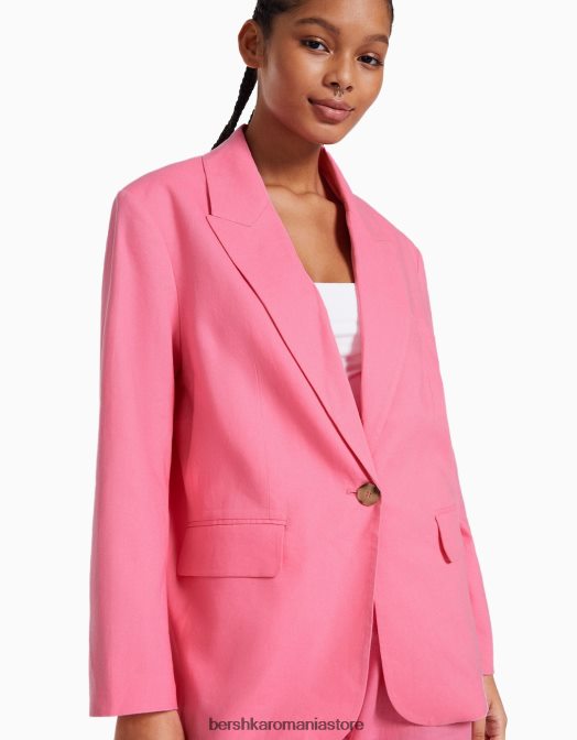 Bershka femei blazer din amestec de in roz Z86D1195 îmbrăcăminte